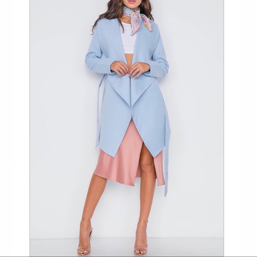 Ice Blue Drape Collar Fleece Coat - 5 Star Rated